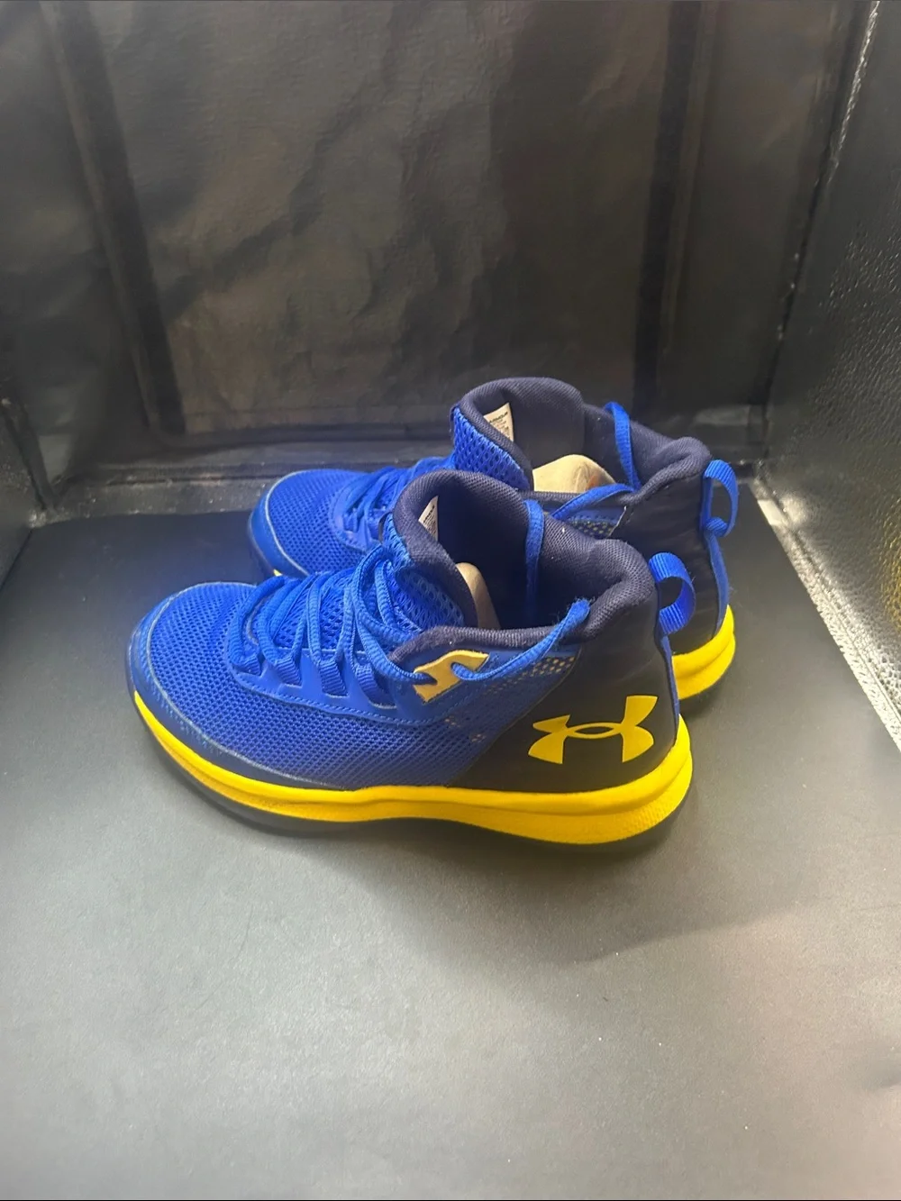 Under Armour Kids Blue and Yellow Mesh Athletic Sneakers